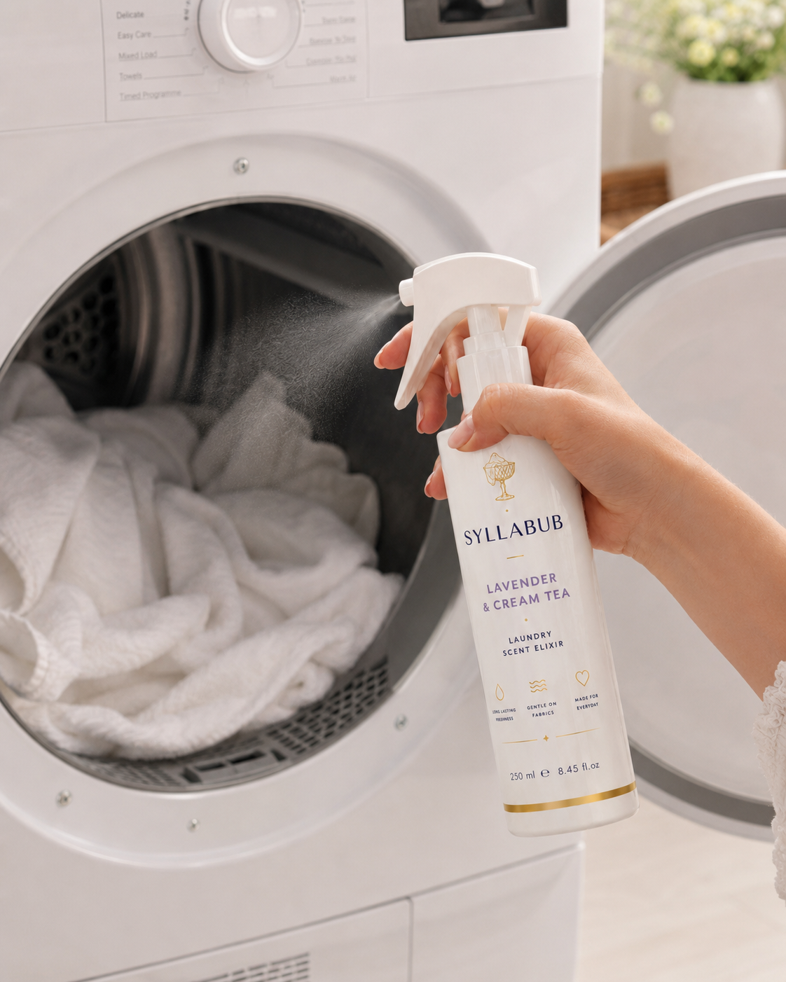 Lavender & Cream Tea Laundry Elixir by SYLLABUB 250ml | Luxury Fabric Fragrance Spray UK
